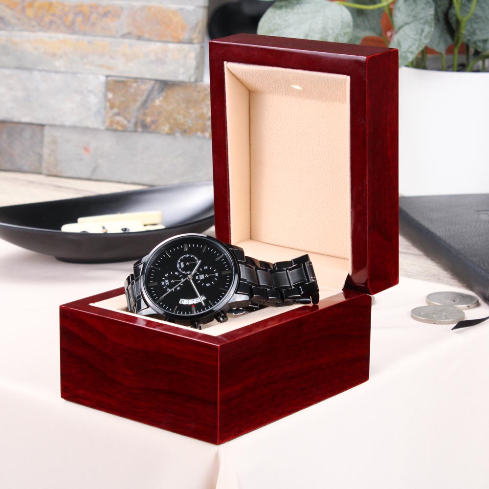 Men's Engraved Watch, We've Got Your Six, Charcoal Black, Gift Watch